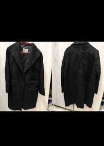 Black Textured Button Coat