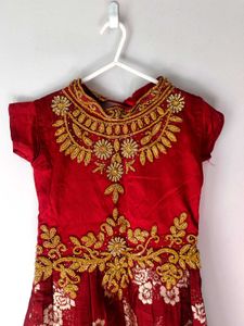 Red Embroidered Girls' Anarkali Suit