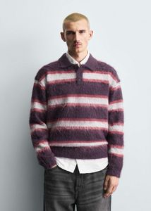 ZARA BRUSHED STRIPED KNIT POLO SHIRT