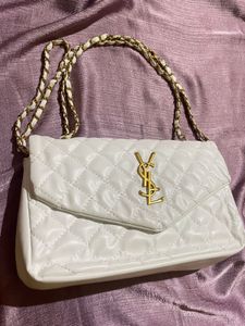 YSL White Quilted Chain Bag
