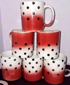 Set of 6 Red Polka Dot Mugs
