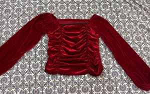 Red Velvet Ruched Square Neck Top