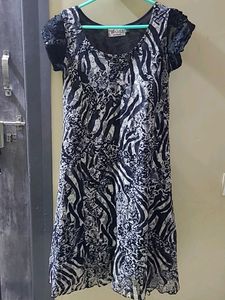 Beautiful Black And White Animal Printed Net Kurta