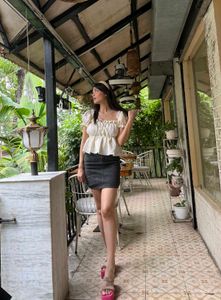 Cream Textured Peplum Top