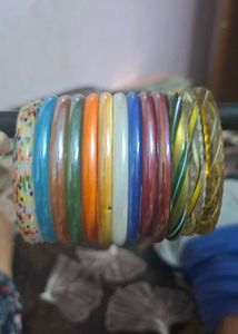 12 Colorful  Glass Bangles pair and 1 single kda