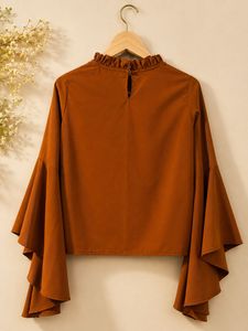 Rust Ruffled Neck bell sleeved Top