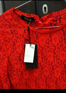 Red Lace Long Sleeve Top