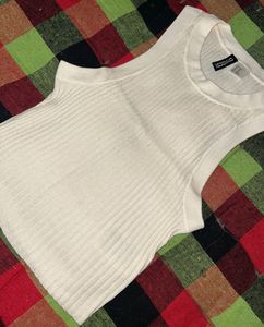 Cream Ribbed Sleeveless Top