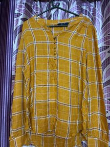 Mustard Yellow Plaid Button-Up Top