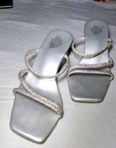Sparkling Silver Block Heels