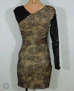 Sequin Lace One-Sleeve Mini Dress