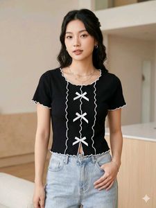 Cute Black Bow Detail Top
