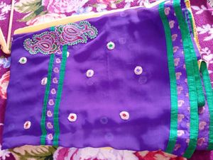 Elegant Purple yellow Embroidered Saree