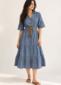Denim Tiered Midi Dress