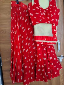 Red Bandhani Print Lehenga Choli Set