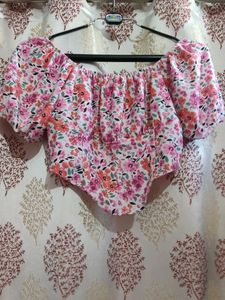 Floral Puff Sleeve Bardot Top