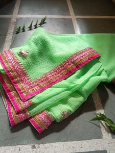 Beautiful Green Embroidered Saree