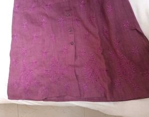 Embroidered Mauve Lucknowi Front open Linen Kurta