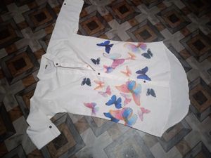 White Butterfly Print Tunic
