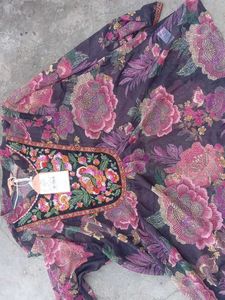 ithnic motifs print beads studded chiffon A line t