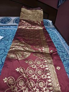 Maroon Silk Saree with Gold Border