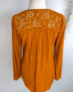 Boho Lace Trim mustard Tunic Top