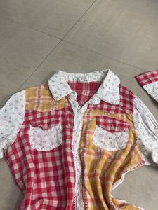 Patchwork Plaid Button-Up Shirt
