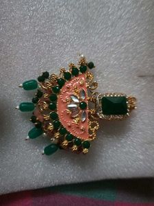 Green Stone &amp; Pearl Jhumka Set