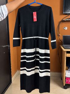 Black & White Striped Knit Midi Dress