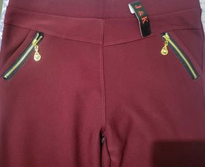 Chic Maroon Pants with Gold Zippers