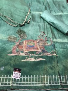 Elegant Green Elephant Print Dress Material