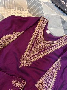 Elegant Embroidered Purple Kurta Set