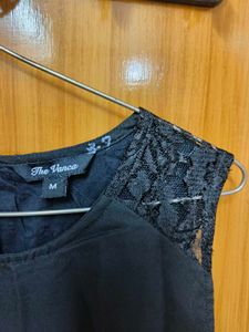 Black Lace Detail Fit And Flare Dress