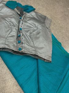 Stunning Teal Saree with Silver Blouse