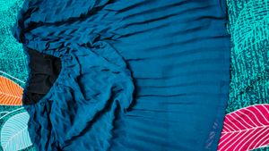 Chic Teal Pleated Long Sleeve Top