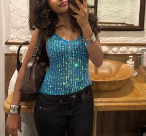 Sparkling Teal Y2k Sequin Cami Top