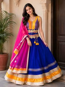 Vibrant Blue &amp; Orange Lehenga Choli
