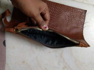 Brown Crocodile Embossed Clutch