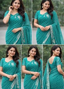 Elegant Teal Saree with Silver Border