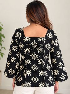 Black Floral Print Kurta Top