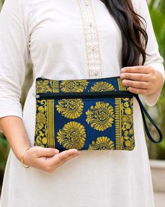 Boho Blue &amp; Gold Clutch Bag