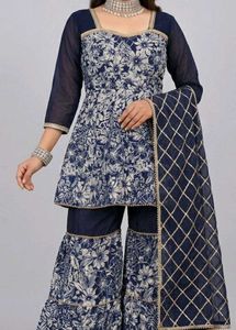 Designer Navy Blue Floral sarara suit
