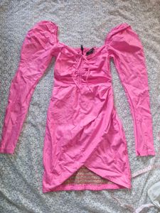 Pink Puff Sleeve Ruched Mini Dress