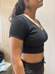 Black Ruched V-Neck Crop Top