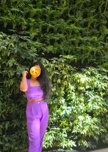 Vibrant Purple Square Neck Crop Top &amp; Wide Leg Pan
