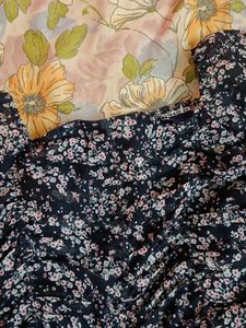 Chic Floral Ruched Puff Sleeve Top