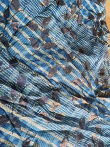 4 mtr Blue Striped Fabric with Leaf Design