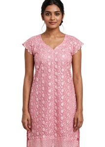 Customized Elegant Pink Lace Kurti -34 inches