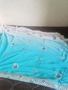 Beautiful Blue Ombre Saree with attached blouse
