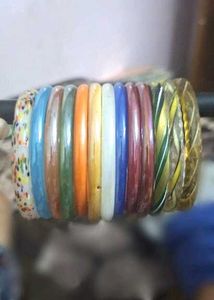 12 Colorful  Glass Bangles pair and 1 single kda